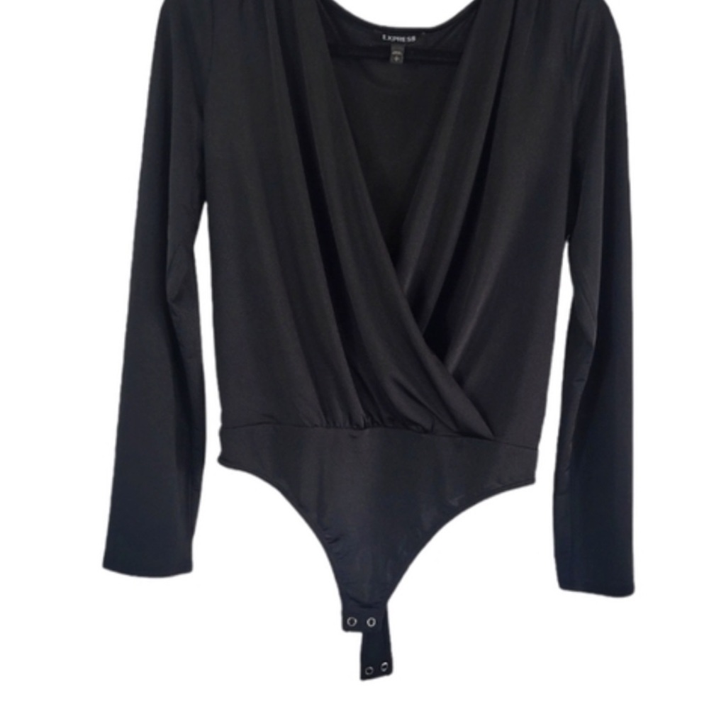 Express Elegant Black Drape Bodysuit Size S - Picture 3 of 8